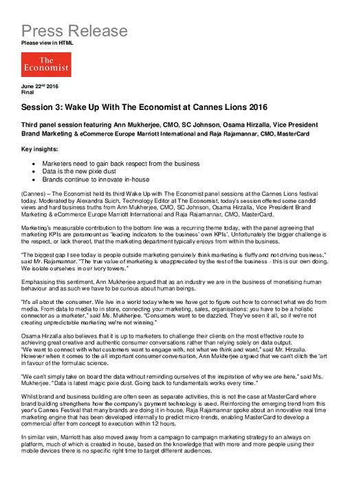 Wake Up With The Economist at Cannes Lions 2016 - Third Panel Session