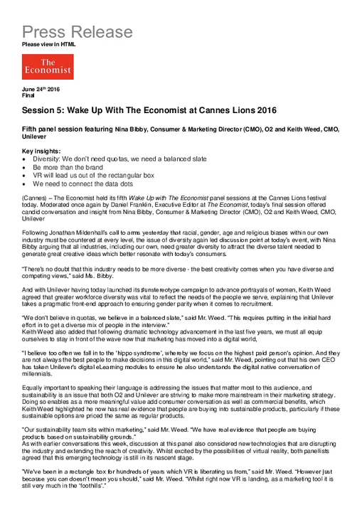 Wake Up With The Economist at Cannes Lions 2016 - Fifth Panel Session