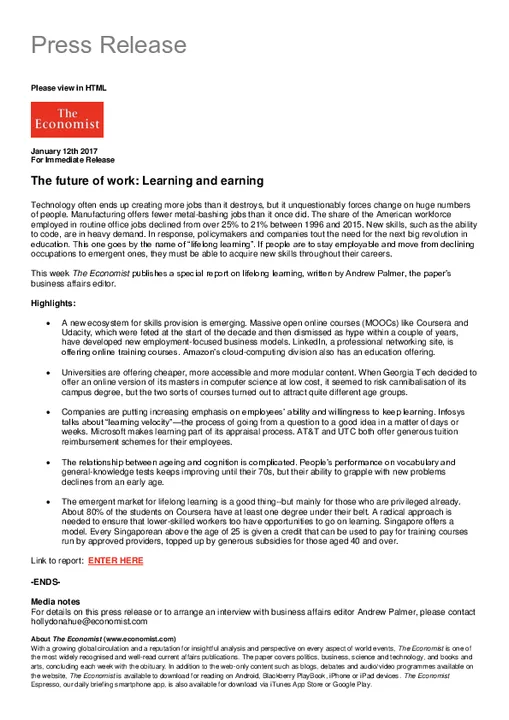 Special Report on the future of work: Learning and earning